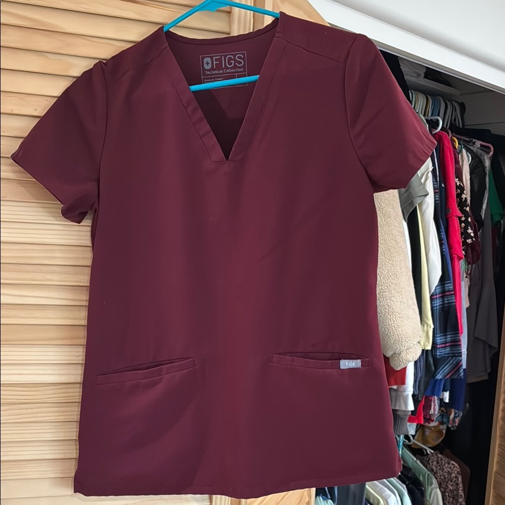 Figs Women's Short Sleeve Top in Deep Burgundy